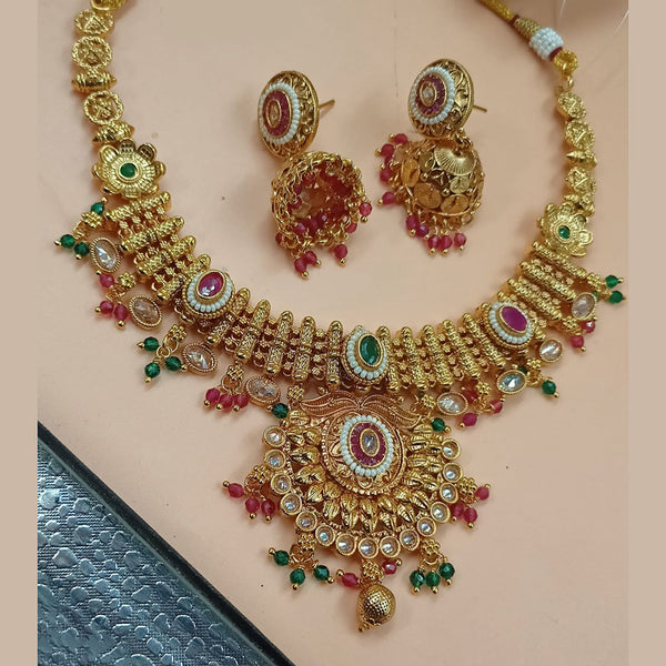 NAFJ Gold Plated Pota Stone And Pearls Necklace Set