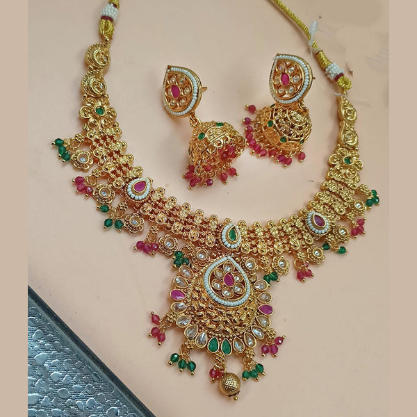 NAFJ Gold Plated Pota Stone And Pearls Necklace Set