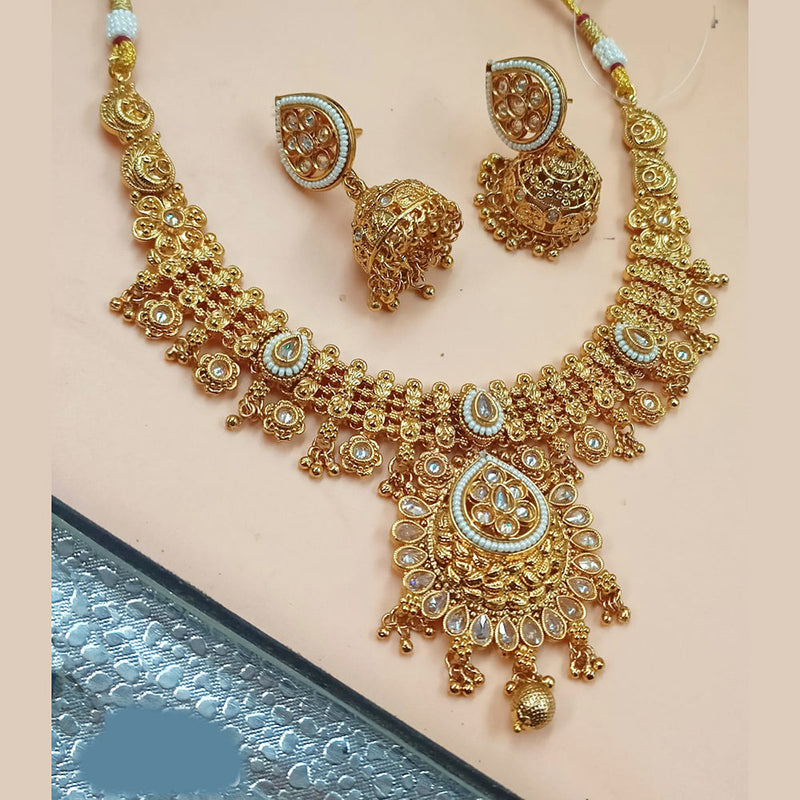 NAFJ Gold Plated Pota Stone And Pearls Necklace Set