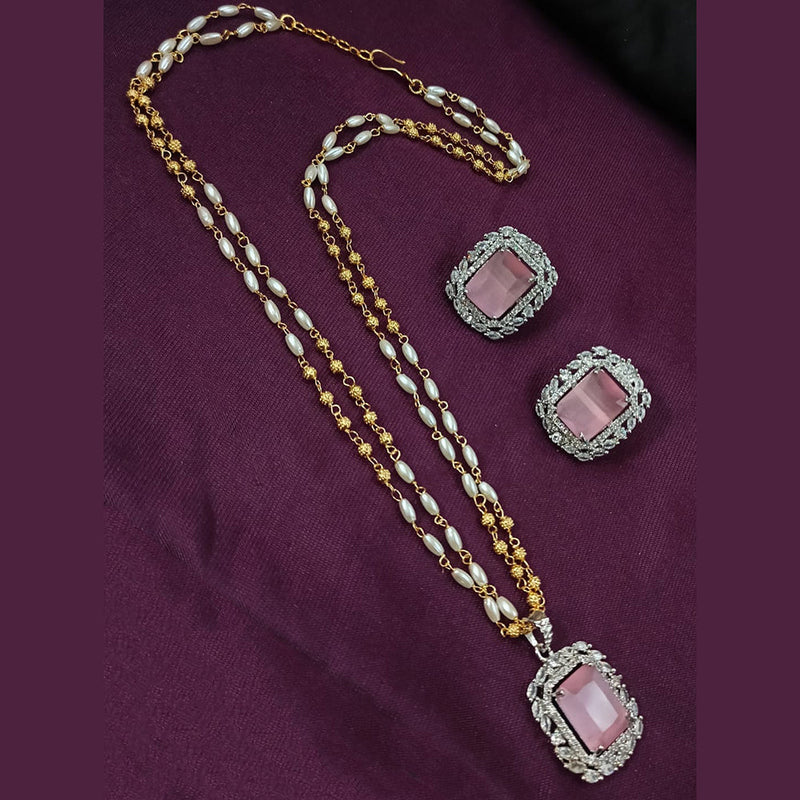 NAFJ 2 Tone Plated AD And Pearl Chain Pendant