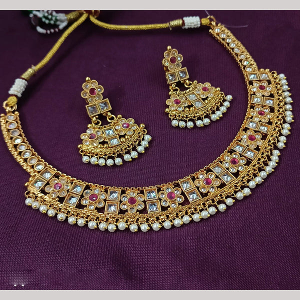 NAFJ Gold Plated Crystal Stone And Pearls Necklace Set