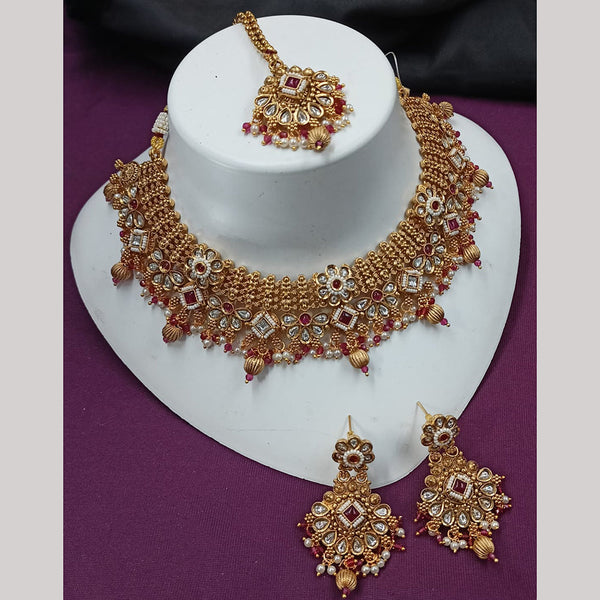 NAFJ Gold Plated Crystal Stone And Pearls Necklace Set