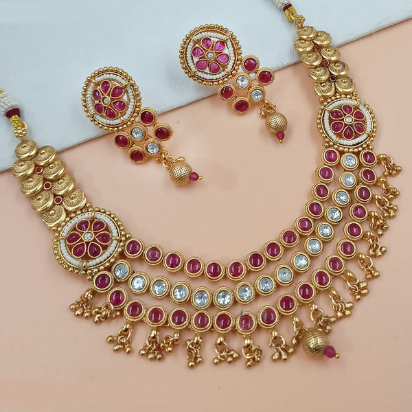 NAFJ Gold Plated Pota Stone And Pearls Necklace Set