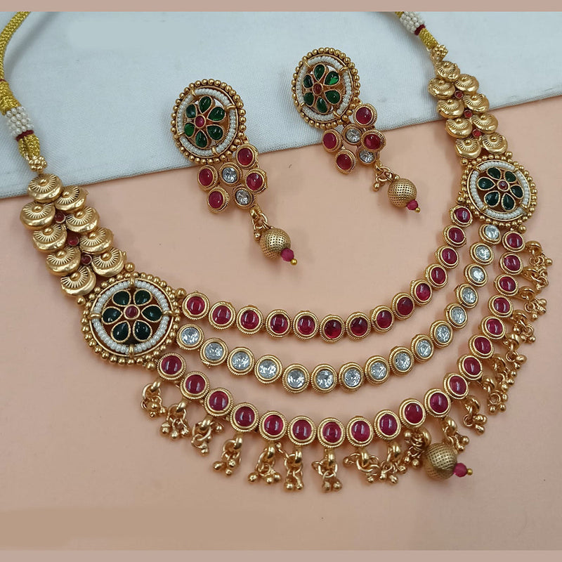 NAFJ Gold Plated Pota Stone And Pearls Necklace Set