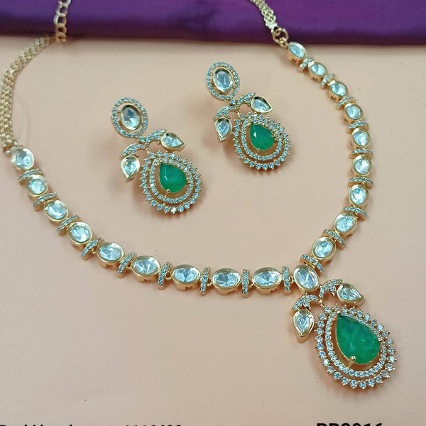 NAFJ Gold Plated Polki Kundan Stone Necklace Set