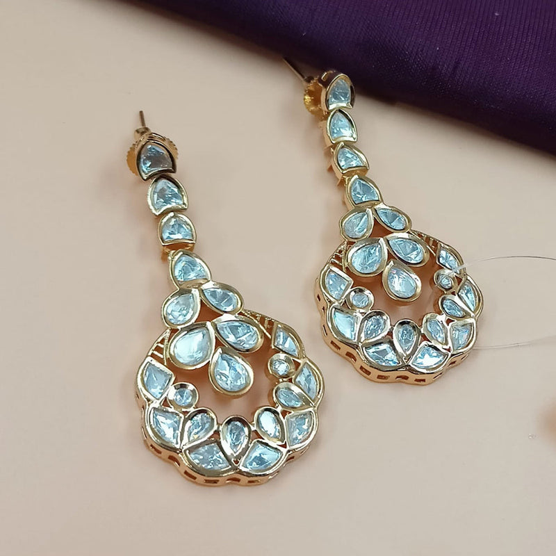 NAFJ Gold Plated Polki Kundan Dangler Earrings