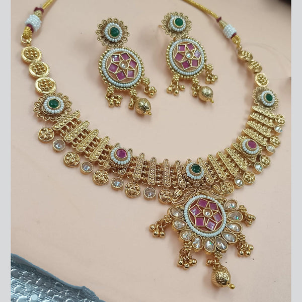 NAFJ Gold Plated Crystal Stone And Beads Necklace Set