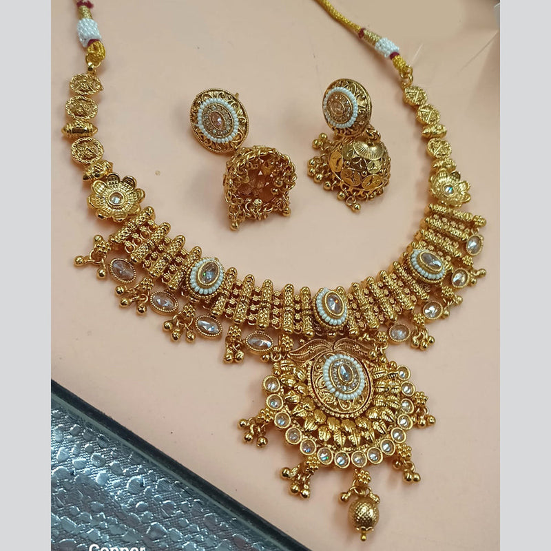 NAFJ Gold Plated Crystal Stone And Beads Necklace Set