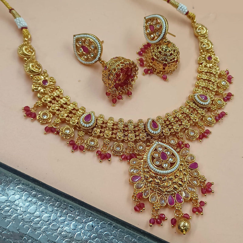 NAFJ Gold Plated Crystal Stone And Beads Necklace Set