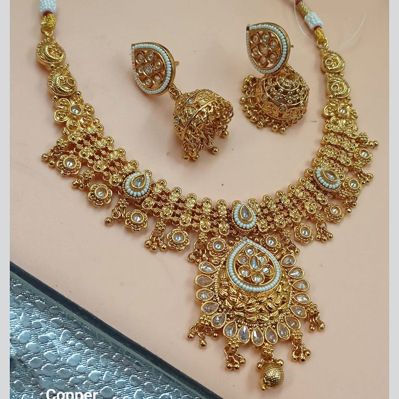 NAFJ Gold Plated Crystal Stone And Beads Necklace Set