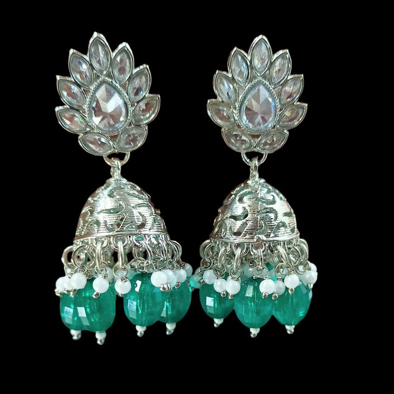 NAFJ Silver Plated Crystal Stone And Beads Jhumki Earrings