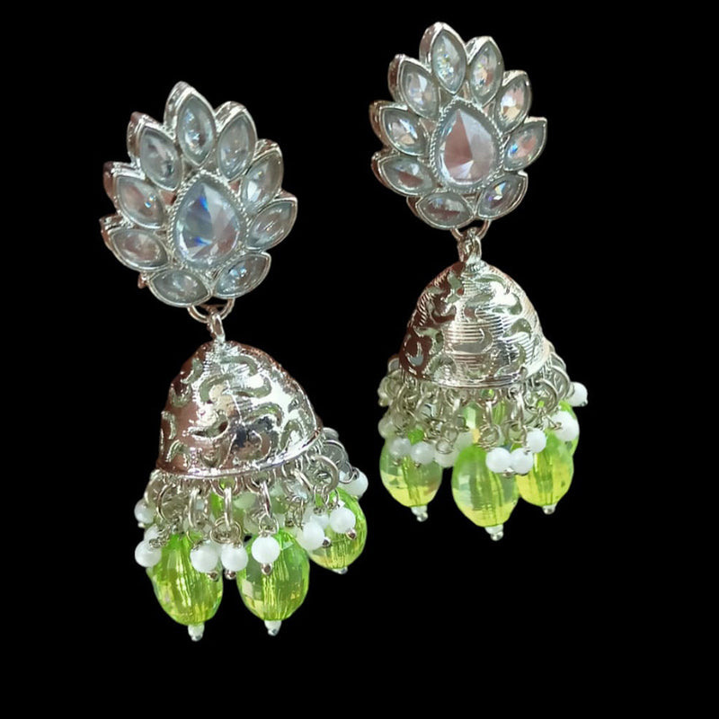 NAFJ Silver Plated Crystal Stone And Beads Jhumki Earrings