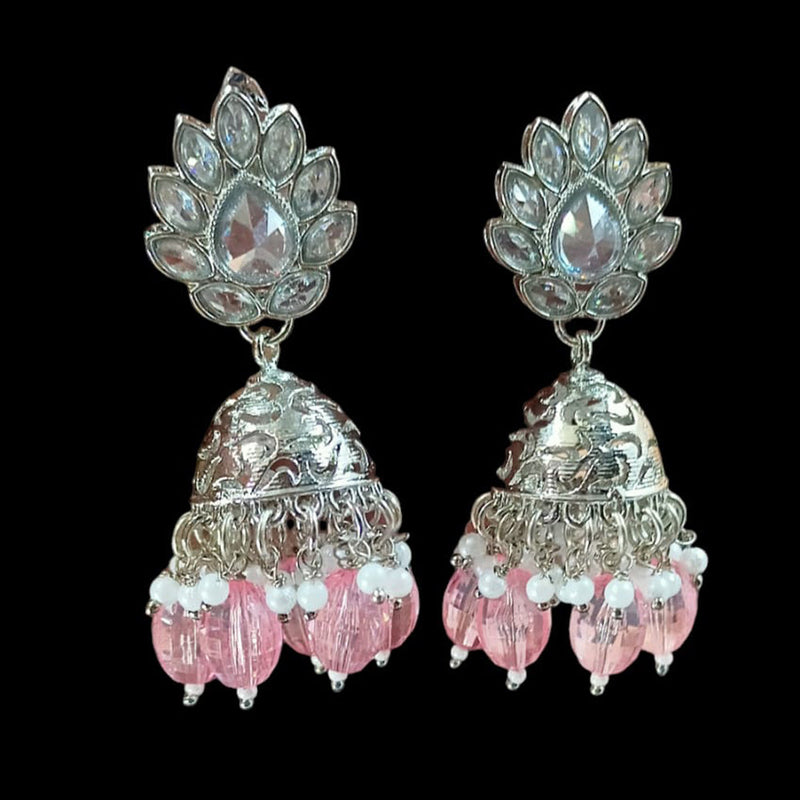 NAFJ Silver Plated Crystal Stone And Beads Jhumki Earrings