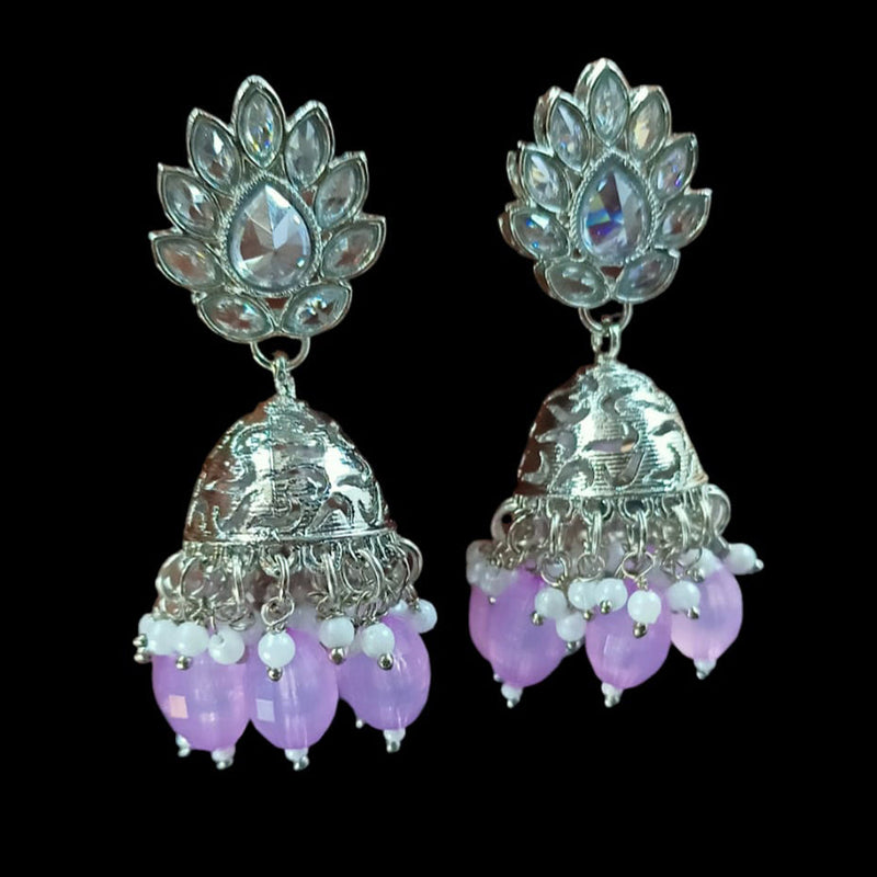 NAFJ Silver Plated Crystal Stone And Beads Jhumki Earrings