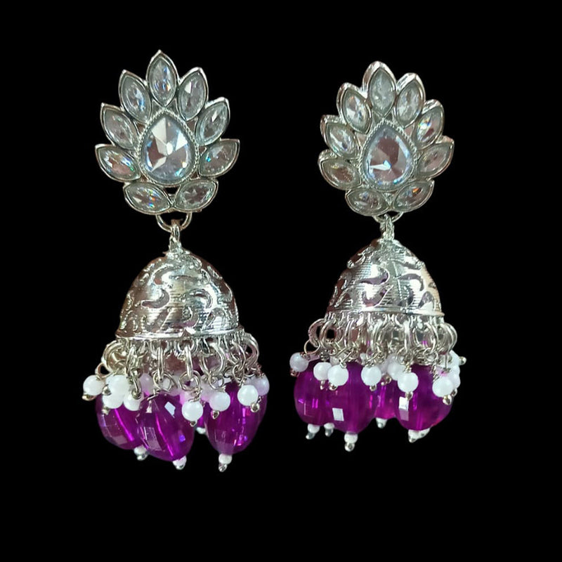 NAFJ Silver Plated Crystal Stone And Beads Jhumki Earrings