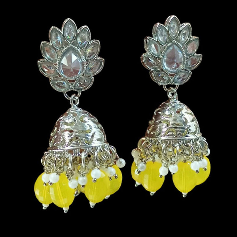 NAFJ Silver Plated Crystal Stone And Beads Jhumki Earrings