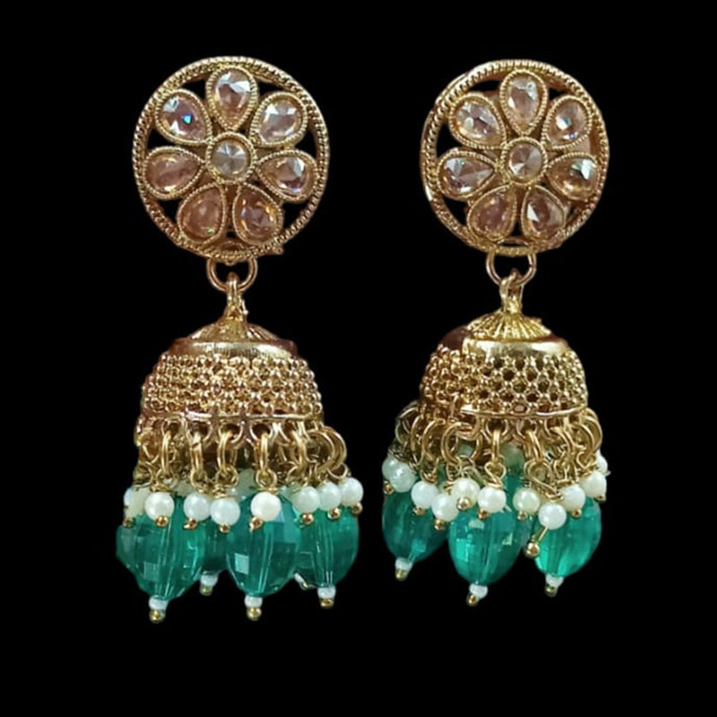 NAFJ Gold Plated Crystal Stone And Beads Jhumki Earrings