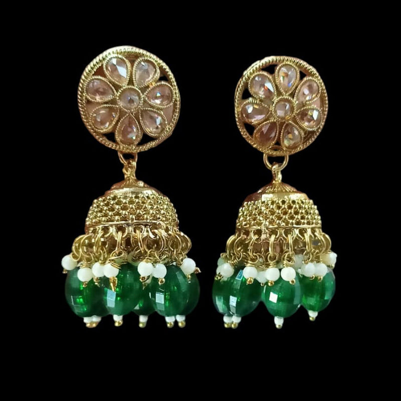 NAFJ Gold Plated Crystal Stone And Beads Jhumki Earrings