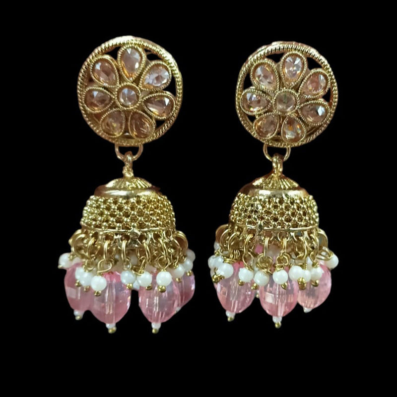 NAFJ Gold Plated Crystal Stone And Beads Jhumki Earrings