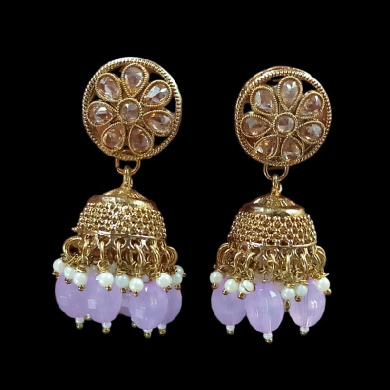 NAFJ Gold Plated Crystal Stone And Beads Jhumki Earrings