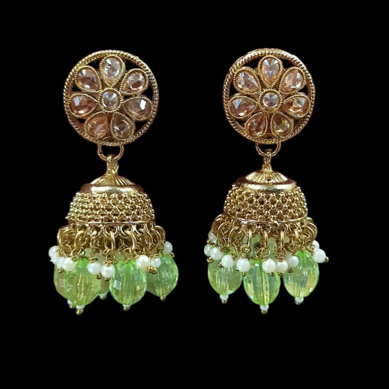 NAFJ Gold Plated Crystal Stone And Beads Jhumki Earrings