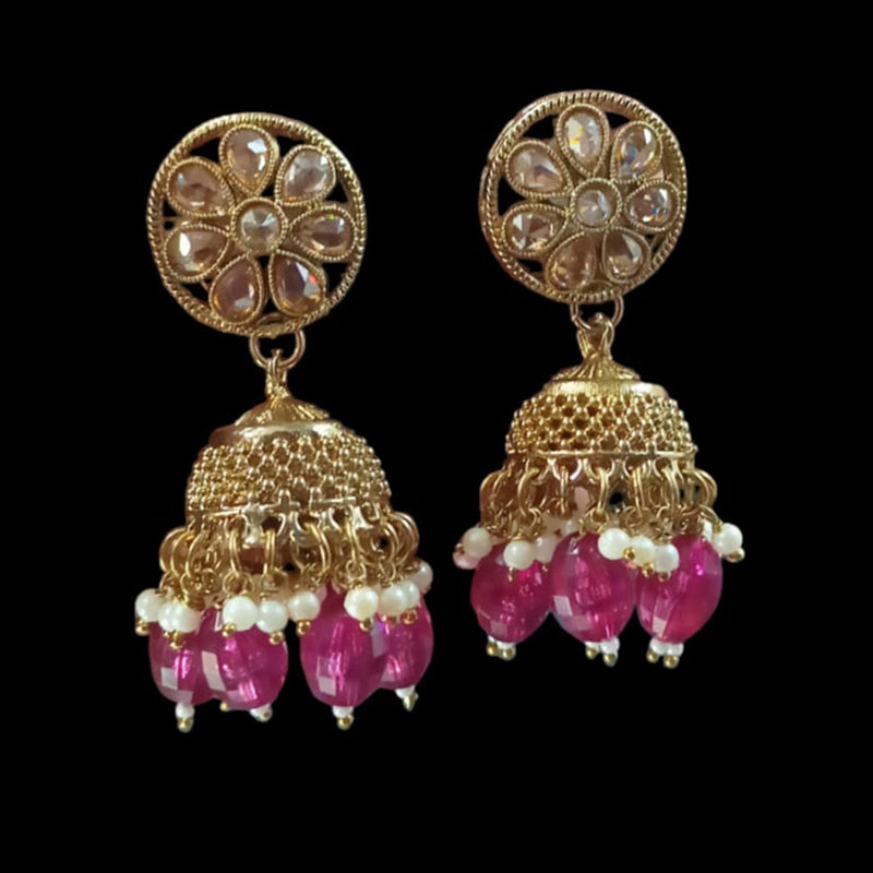 NAFJ Gold Plated Crystal Stone And Beads Jhumki Earrings