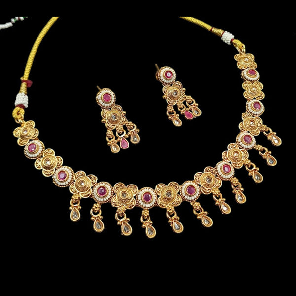 NAFJ Gold Plated Crystal Stone And  Pota Stone Necklace Set