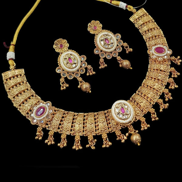 NAFJ Gold Plated Crystal Stone And  Pota Stone Necklace Set