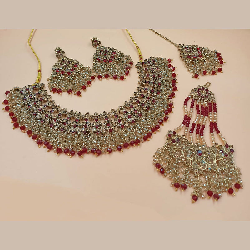 NAFJ Gold Plated Crystal Stone And  Beads Necklace Set