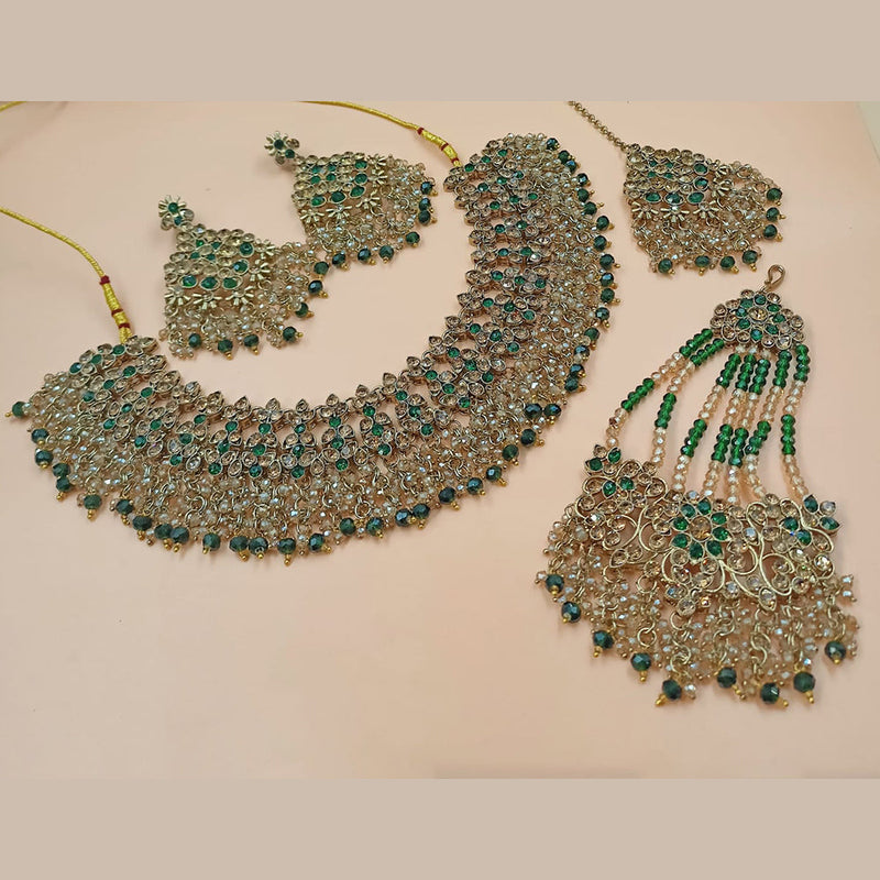 NAFJ Gold Plated Crystal Stone And  Beads Necklace Set