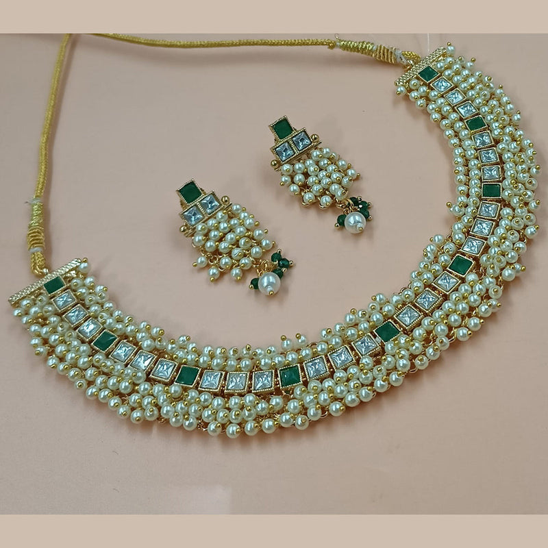 NAFJ Gold Plated Crystal Stone And Pearls Necklace Set