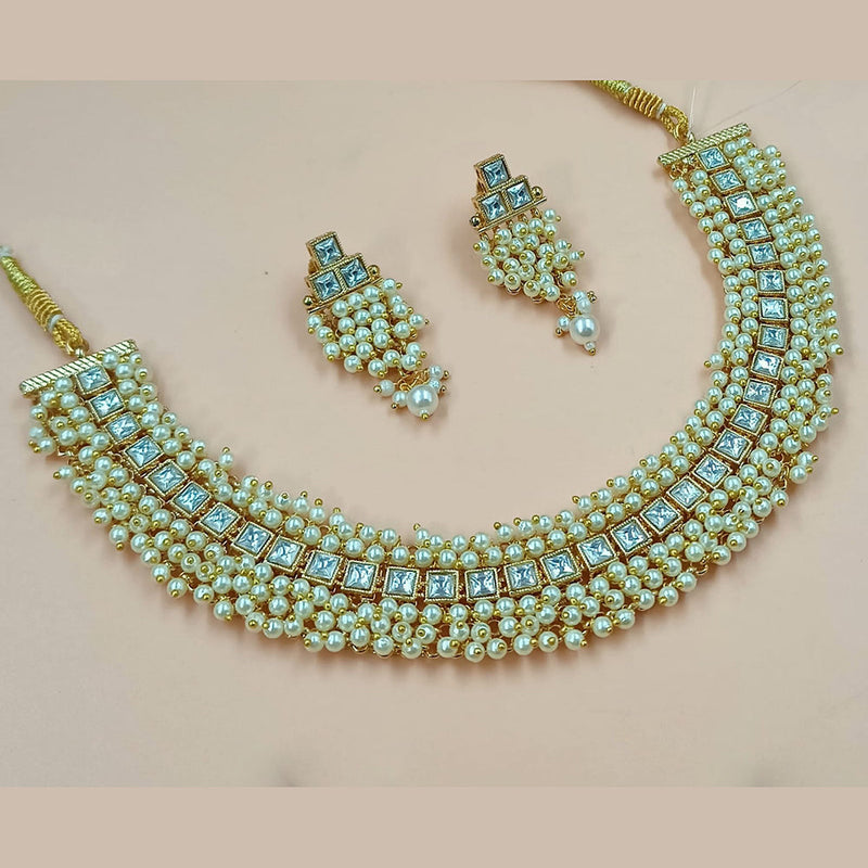 NAFJ Gold Plated Crystal Stone And Pearls Necklace Set