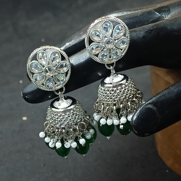 NAFJ Silver Plated Crystal Stone And Beads Jhumki Earrings