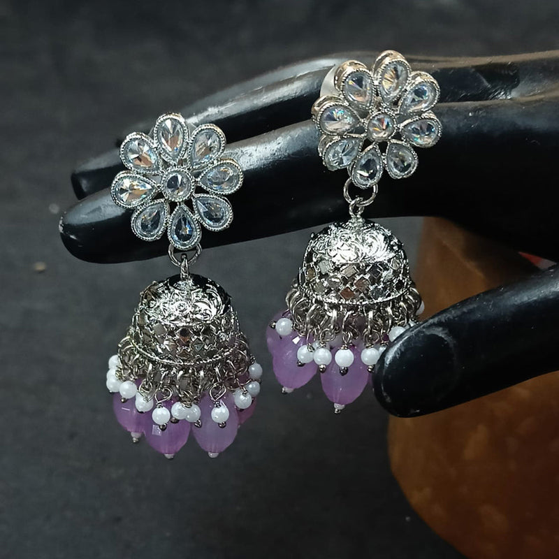 NAFJ Silver Plated Crystal Stone And Beads Jhumki Earrings