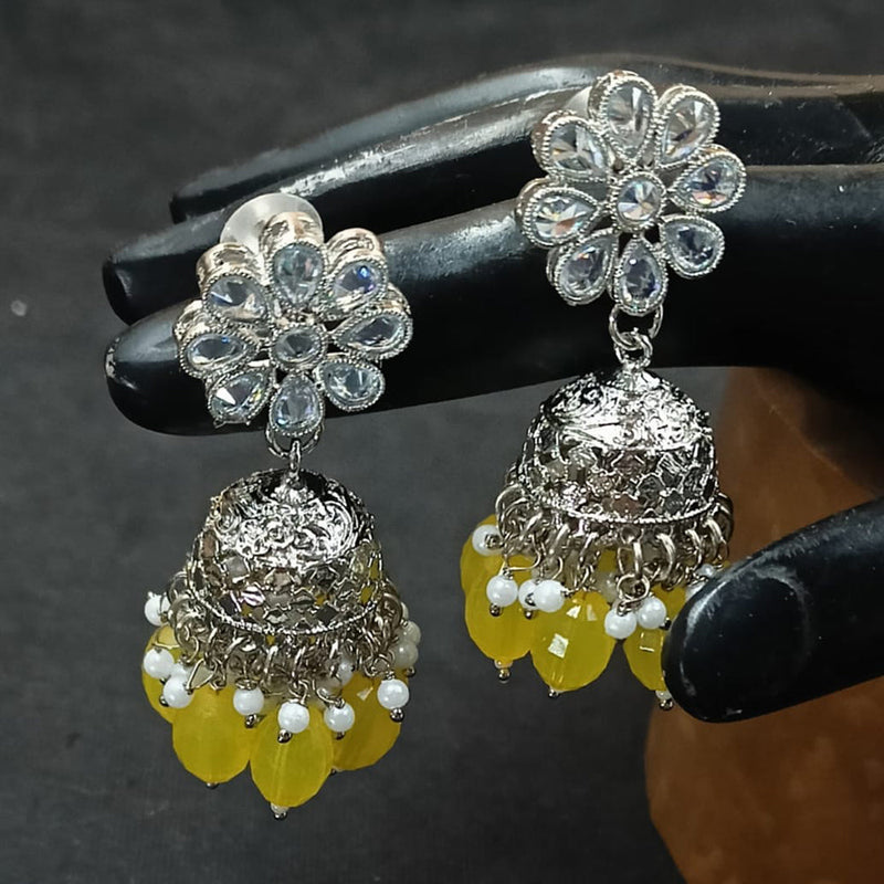 NAFJ Silver Plated Crystal Stone And Beads Jhumki Earrings