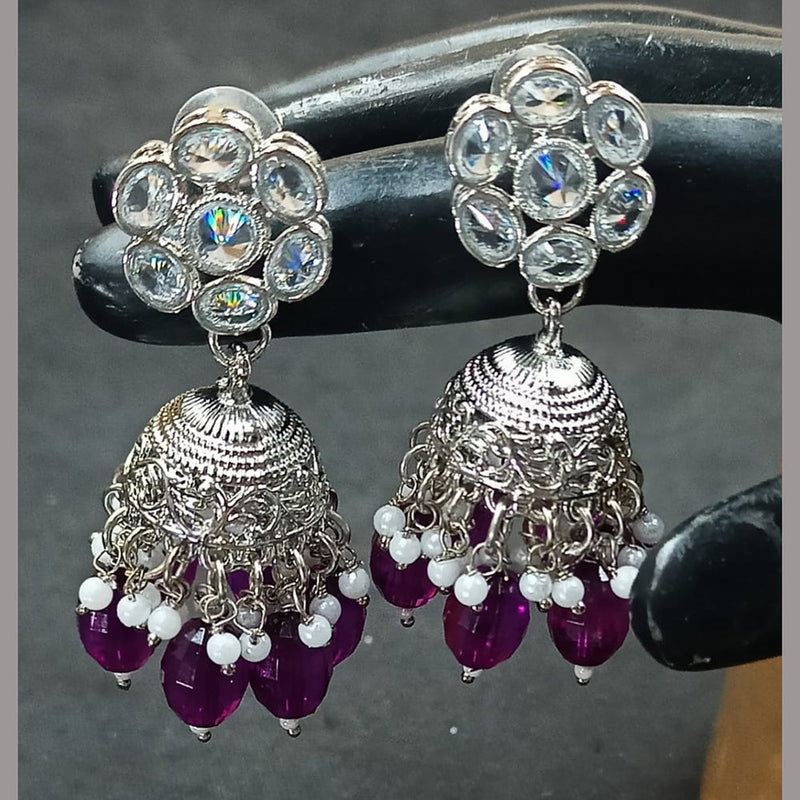 NAFJ Silver Plated Crystal Stone And Beads Jhumki Earrings