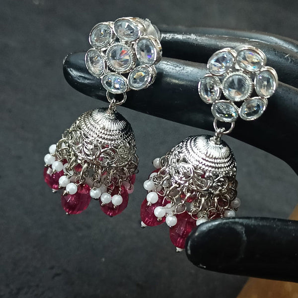 NAFJ Silver Plated Crystal Stone And Beads Jhumki Earrings