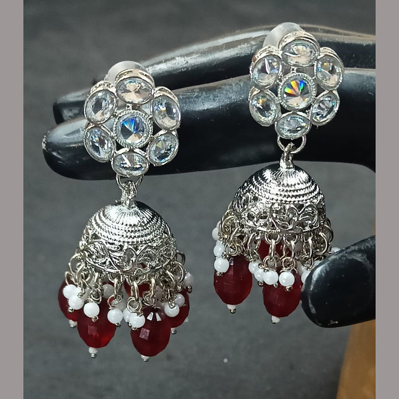 NAFJ Silver Plated Crystal Stone And Beads Jhumki Earrings