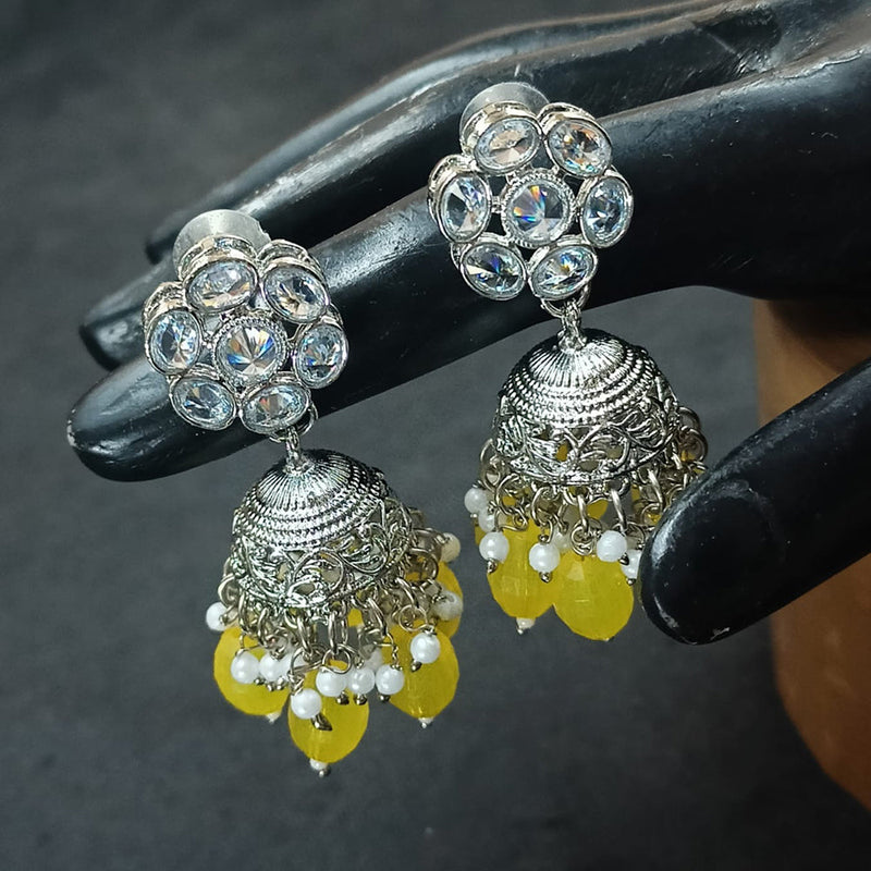 NAFJ Silver Plated Crystal Stone And Beads Jhumki Earrings