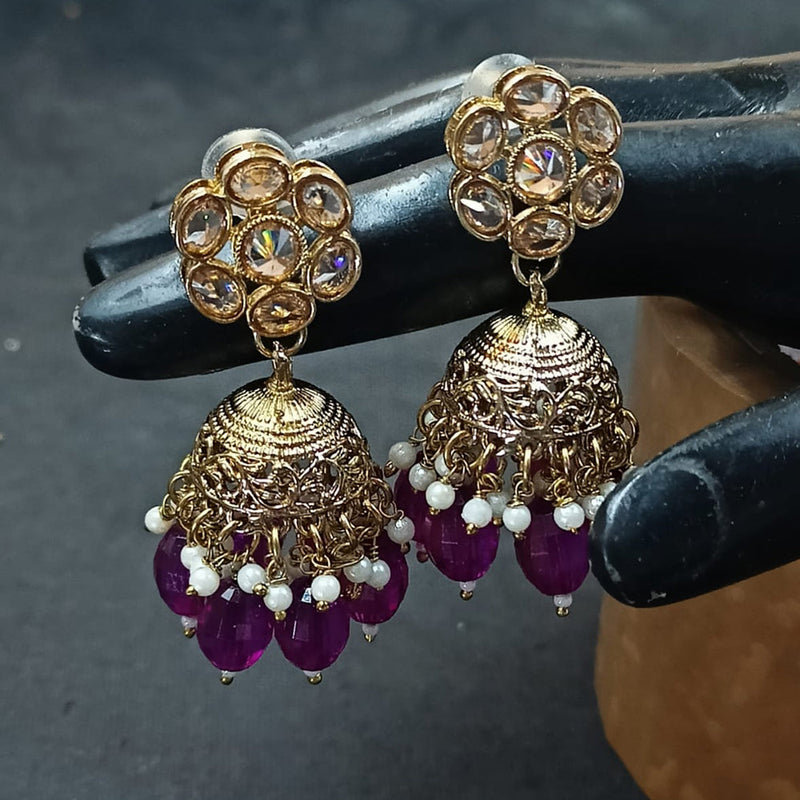 NAFJ Gold Plated Crystal Stone And Beads Jhumki Earrings