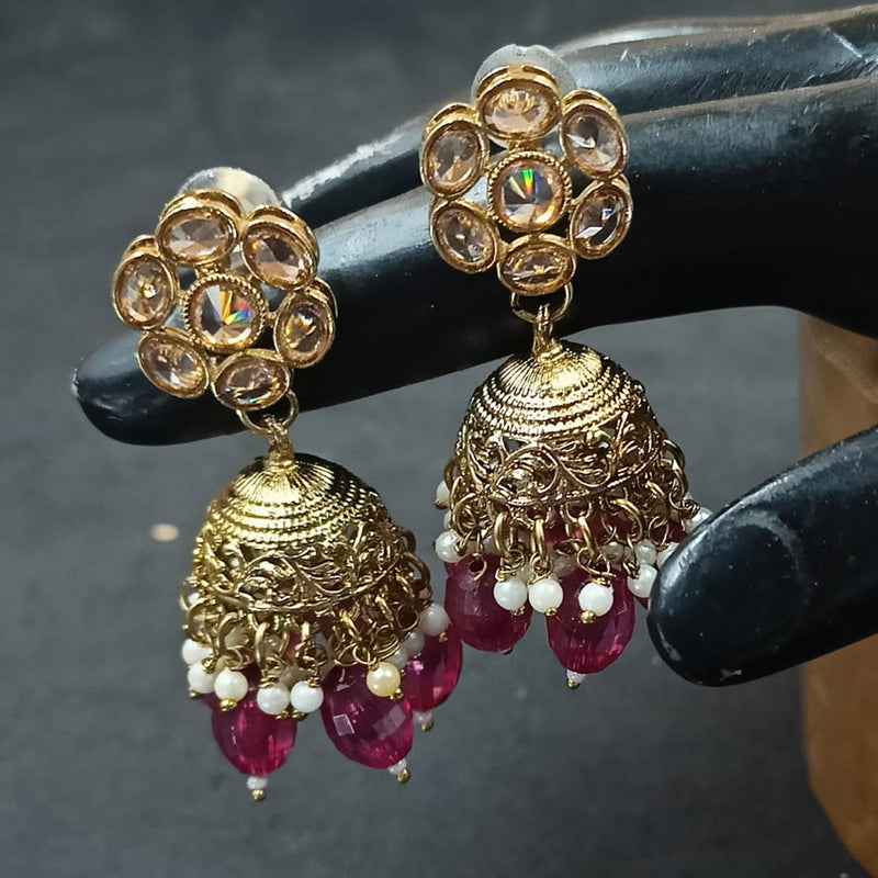 NAFJ Gold Plated Crystal Stone And Beads Jhumki Earrings