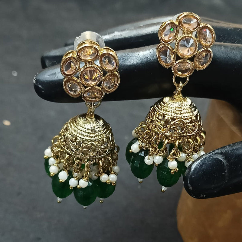 NAFJ Gold Plated Crystal Stone And Beads Jhumki Earrings