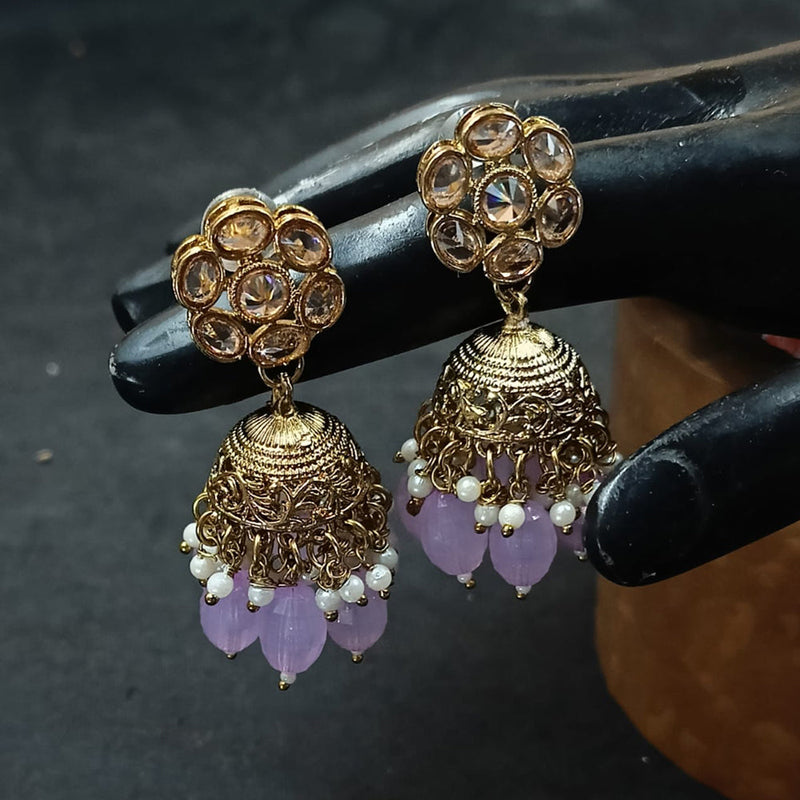 NAFJ Gold Plated Crystal Stone And Beads Jhumki Earrings