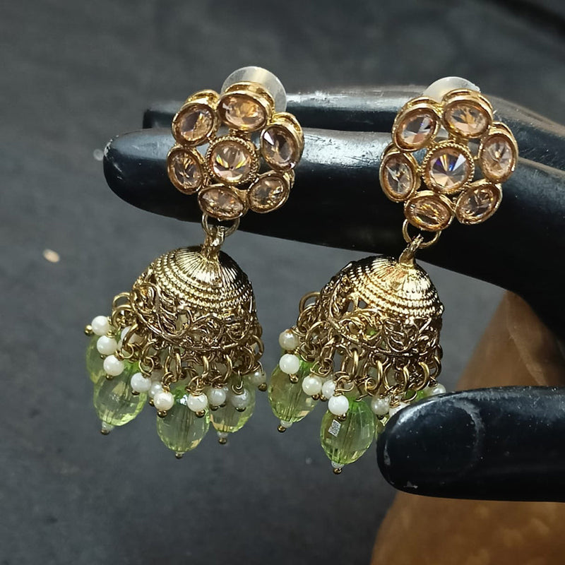 NAFJ Gold Plated Crystal Stone And Beads Jhumki Earrings