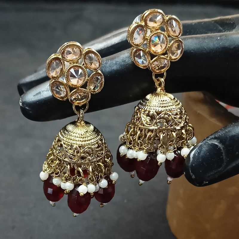 NAFJ Gold Plated Crystal Stone And Beads Jhumki Earrings