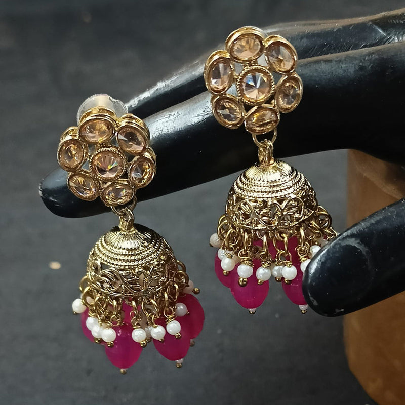 NAFJ Gold Plated Crystal Stone And Beads Jhumki Earrings