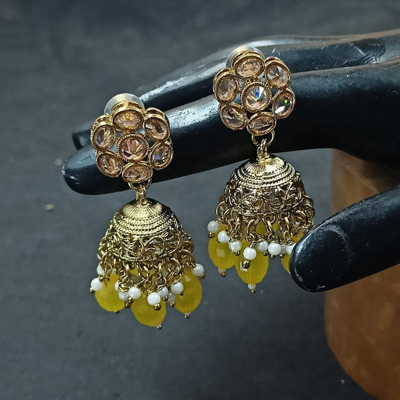 NAFJ Gold Plated Crystal Stone And Beads Jhumki Earrings