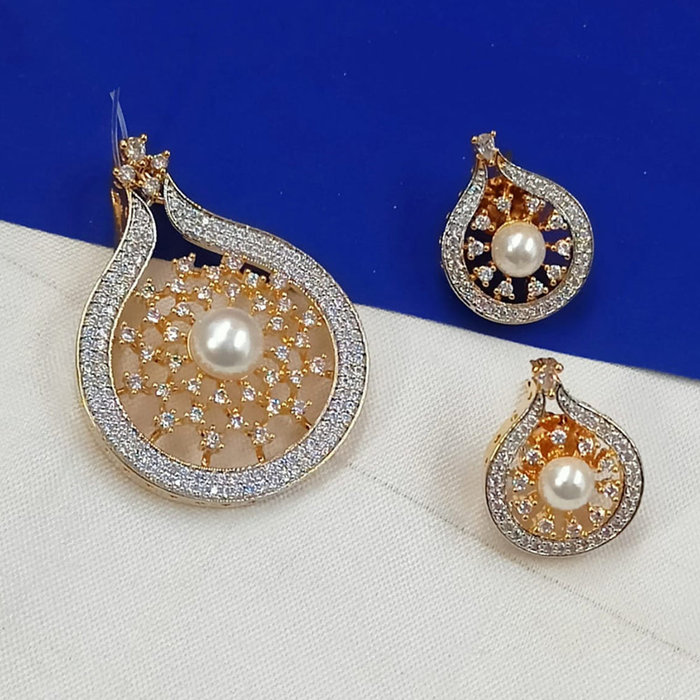 NAFJ Gold Plated American Diamond Pendant Set