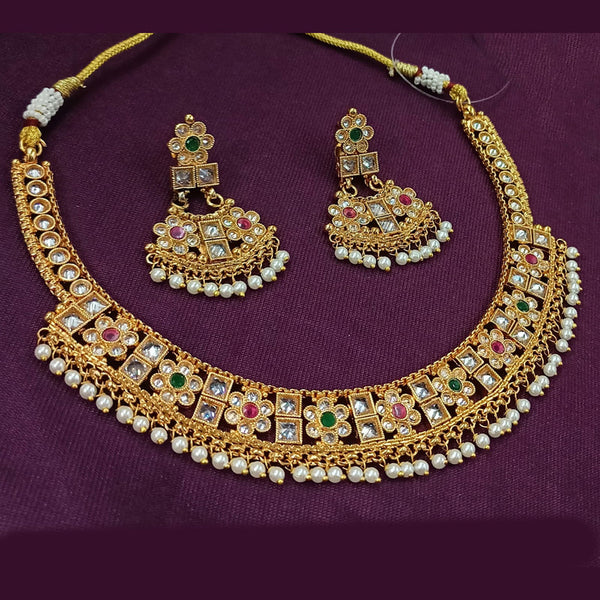 NAFJ Gold Plated Crystal Stone And Pearls Necklace Set