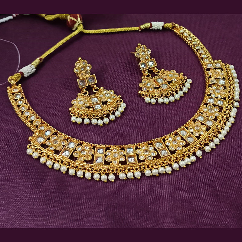 NAFJ Gold Plated Crystal Stone And Pearls Necklace Set